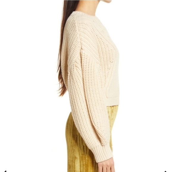 Topshop Cream Pointelle Knit Sweater Small Balloon Sleeve Chunky Pullover NWT - Picture 4 of 13